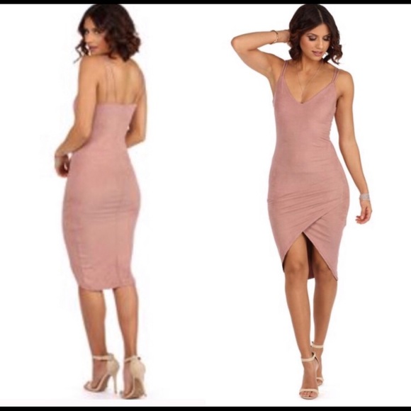 ❌SOLD❌WINDSOR Suede Asymmetrical Bodycon Dress - Picture 1 of 11